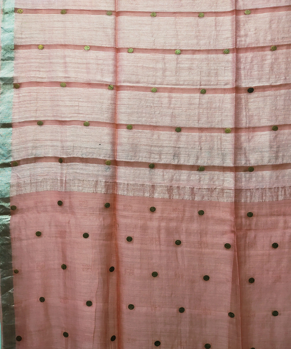 Peach handwoven matka silk gini saree