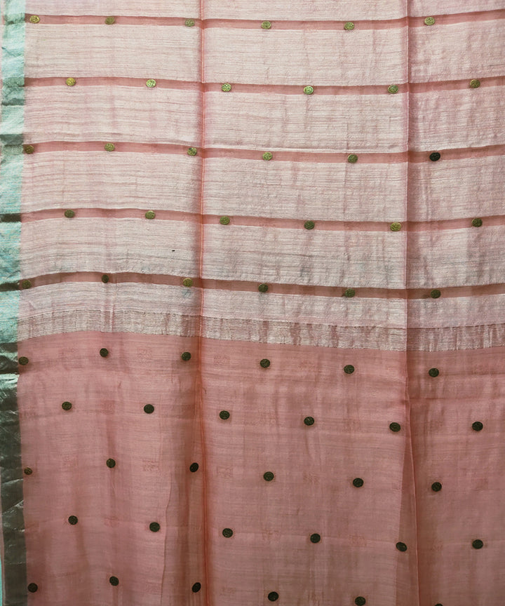 Peach handwoven matka silk gini saree