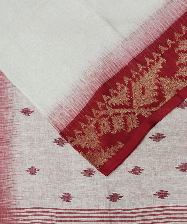 White red handwoven jacquard linen saree