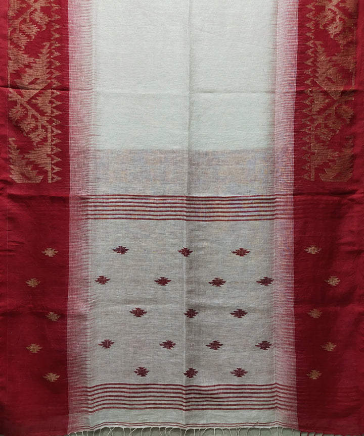 White red handwoven jacquard linen saree