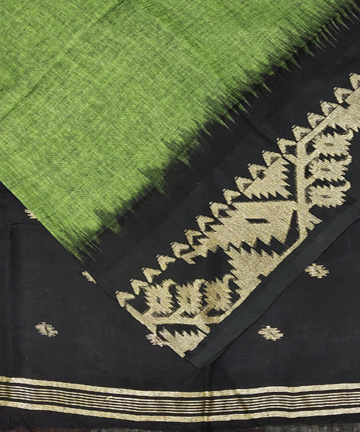 Green black handwoven jacquard linen saree