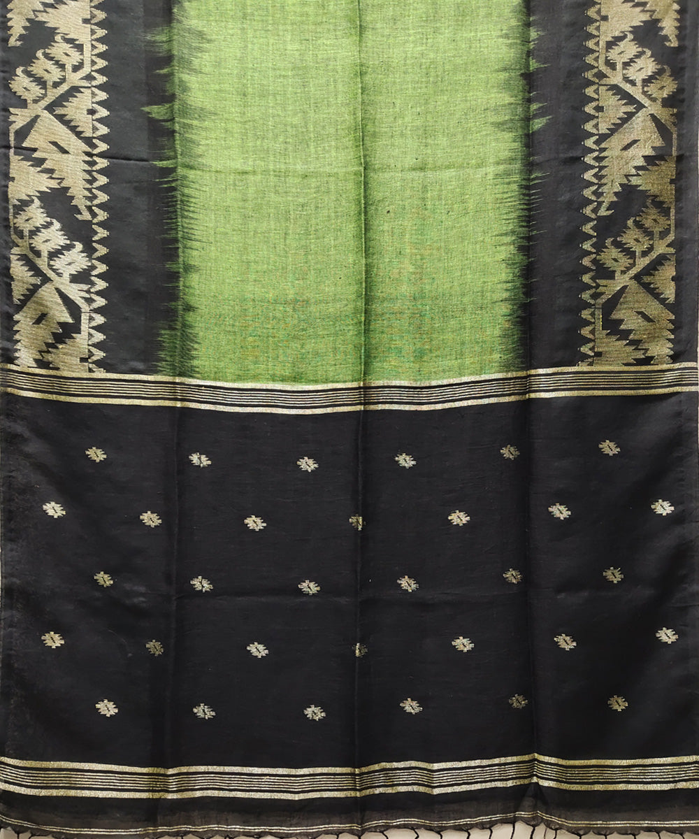 Green black handwoven jacquard linen saree