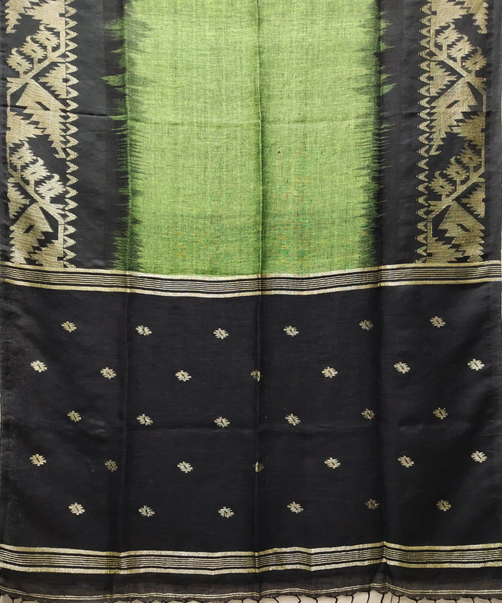 Green black handwoven jacquard linen saree