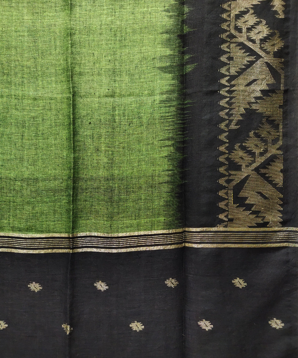 Green black handwoven jacquard linen saree