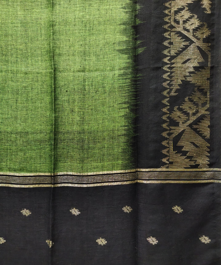 Green black handwoven jacquard linen saree