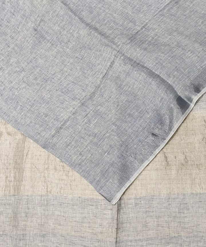 Bluish grey handwoven linen saree