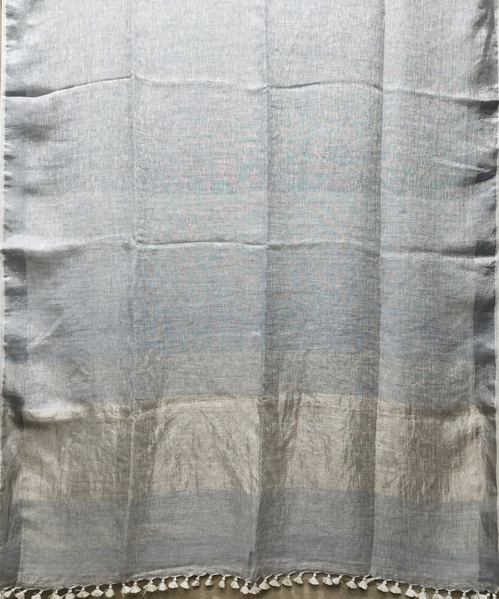 Bluish grey handwoven linen saree