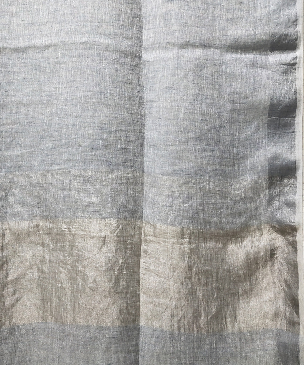Bluish grey handwoven linen saree