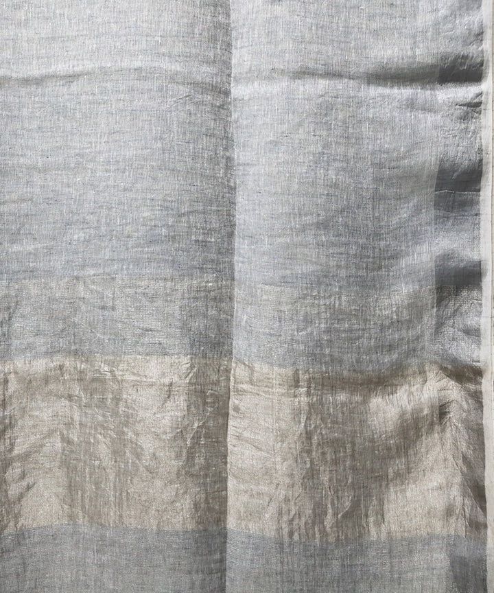 Bluish grey handwoven linen saree