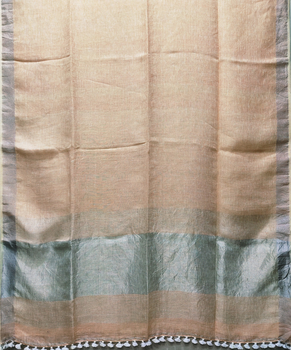 Peach handwoven linen saree