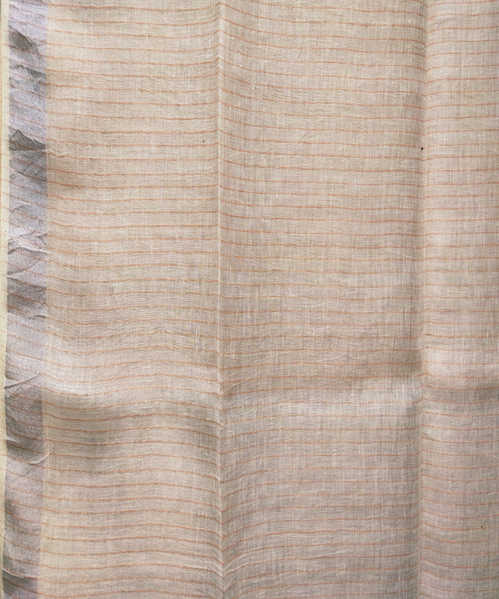 Peach handwoven linen saree