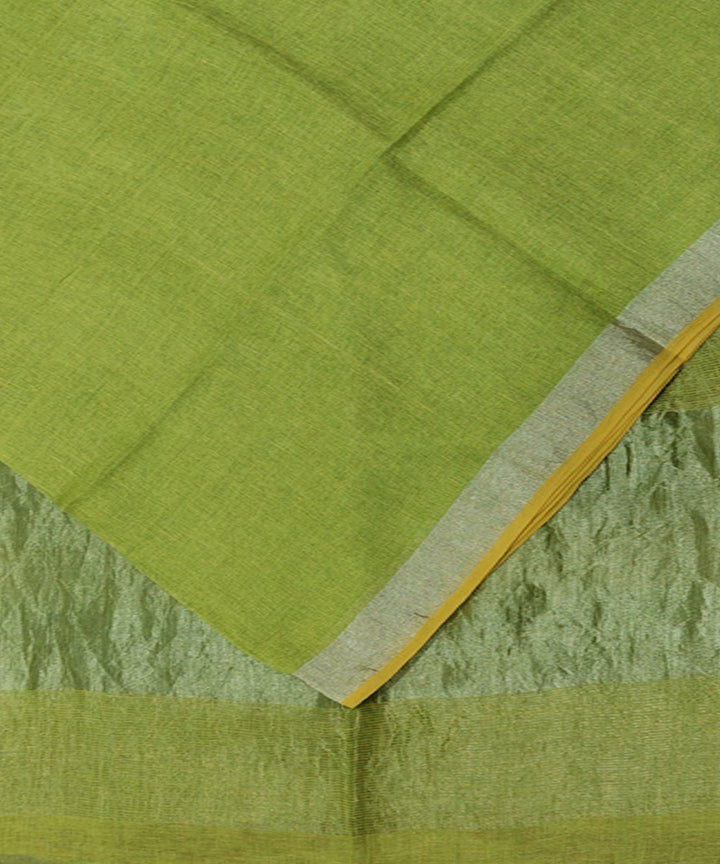 Parrot green handwoven linen saree