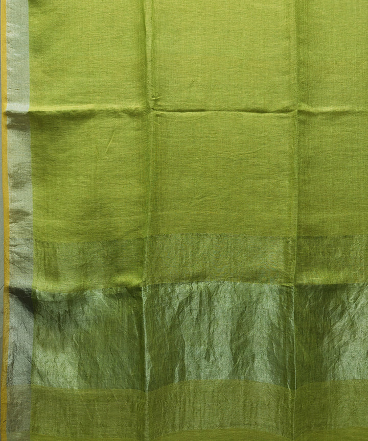 Parrot green handwoven linen saree