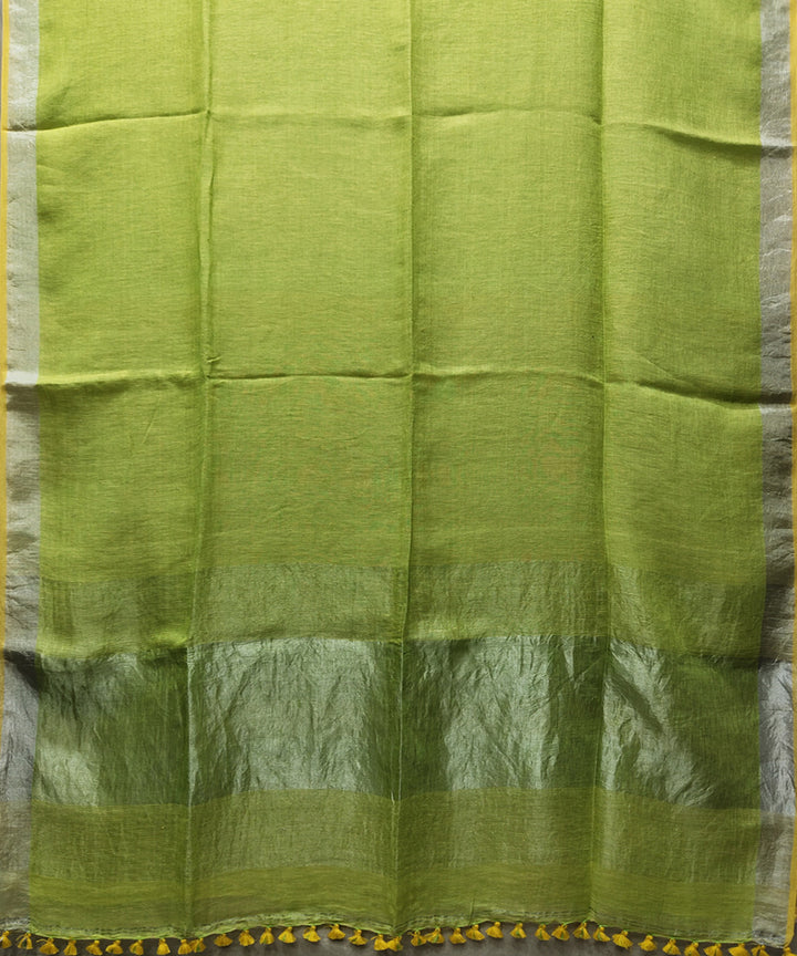 Parrot green handwoven linen saree