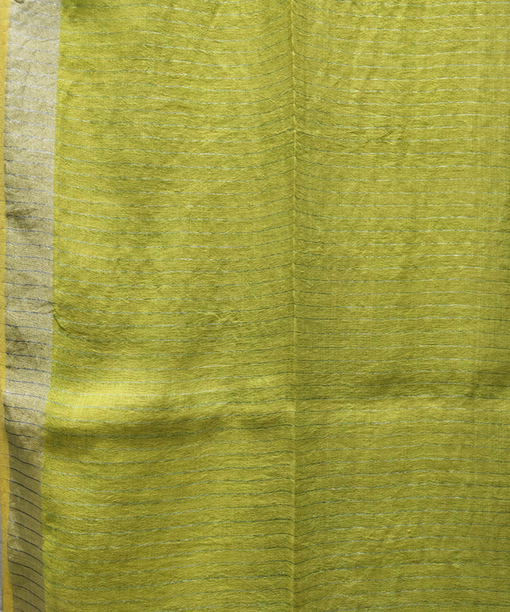 Parrot green handwoven linen saree