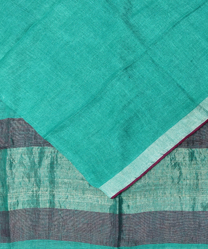 Sea green pink handwoven linen saree