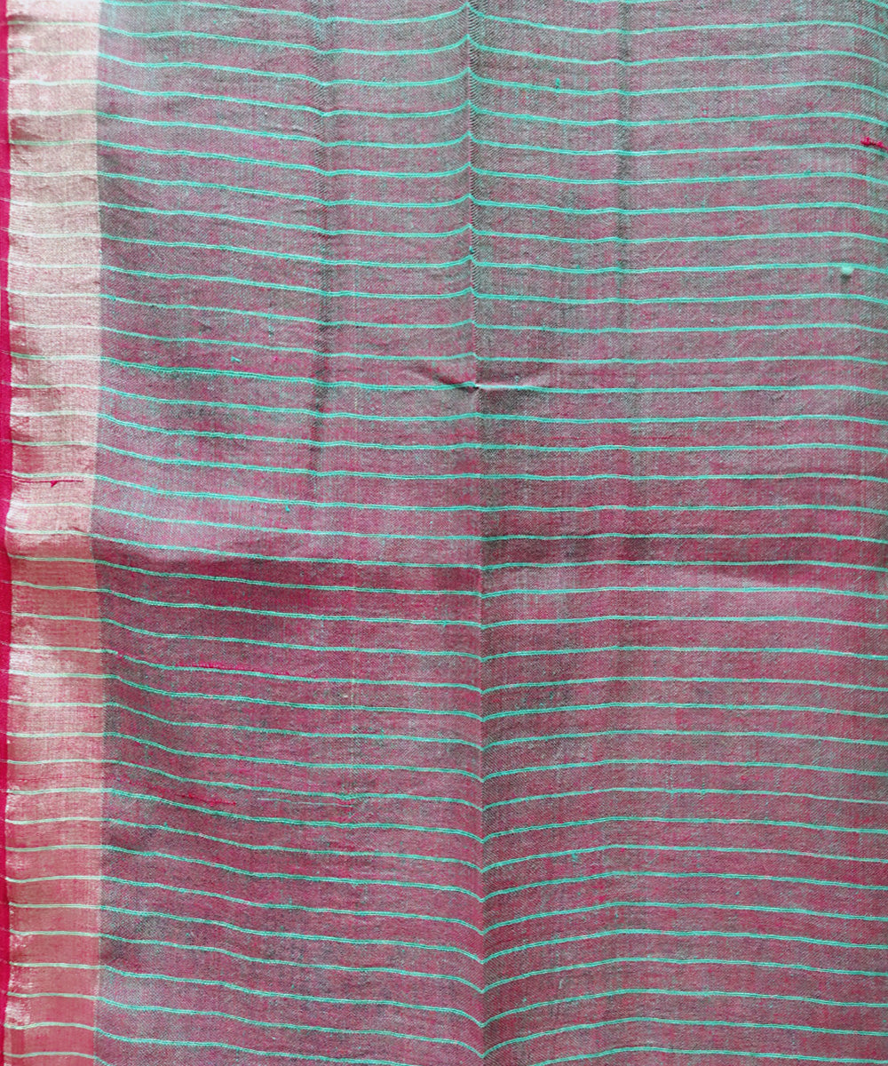 Sea green pink handwoven linen saree