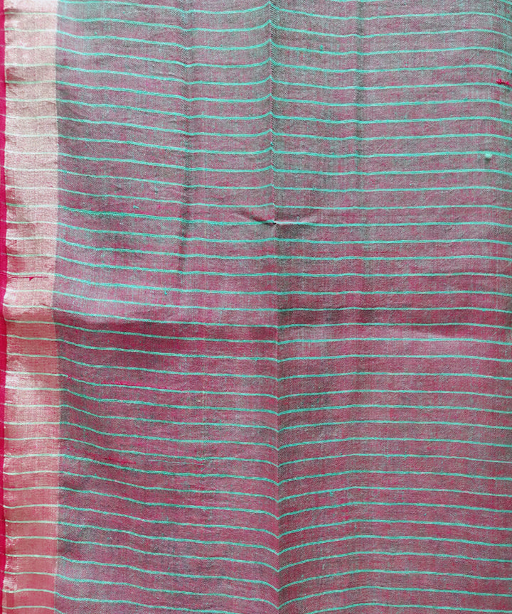 Sea green pink handwoven linen saree