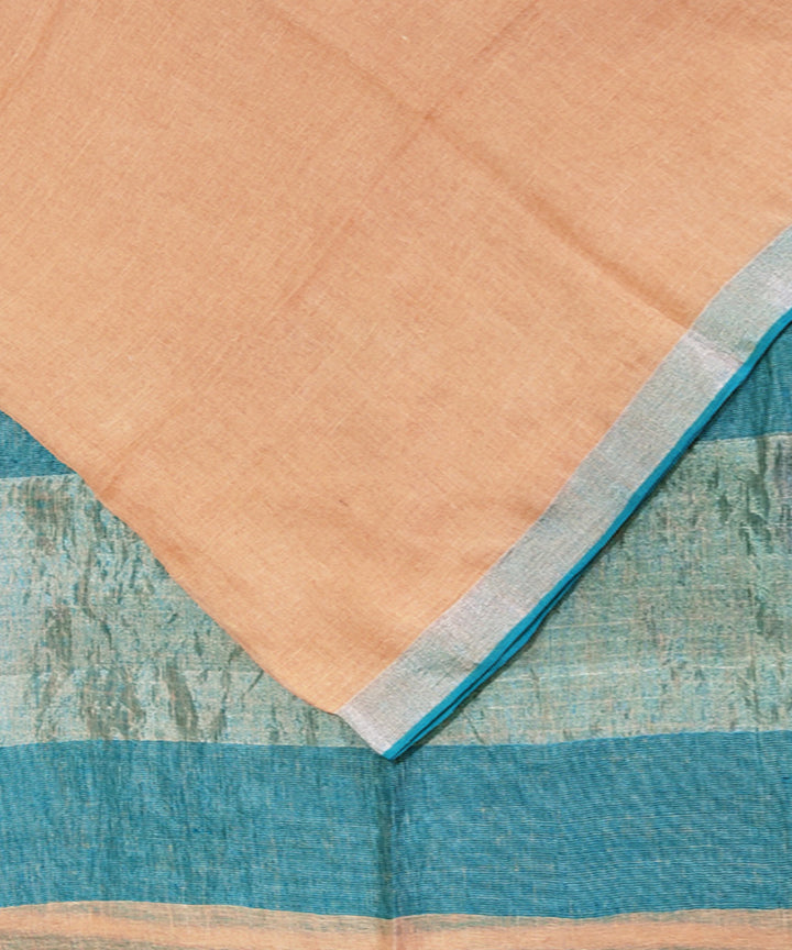 Light orange and teal handwoven linen saree