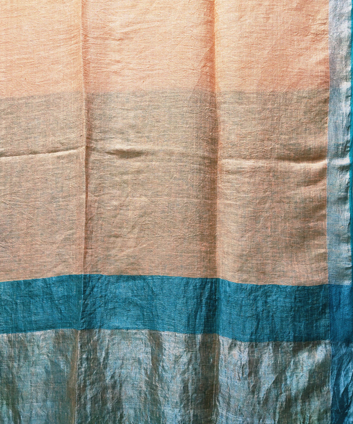 Light orange and teal handwoven linen saree