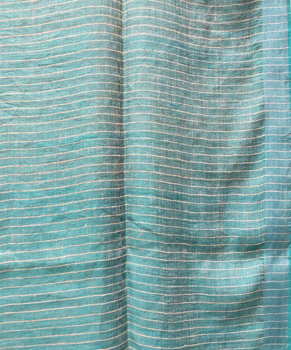 Light orange and teal handwoven linen saree
