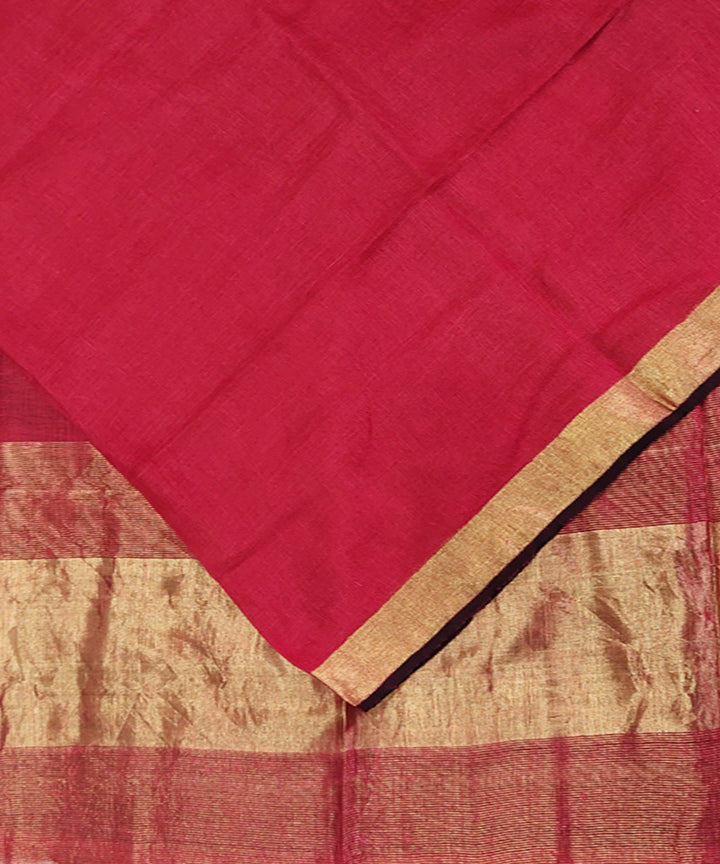 Red black handwoven linen saree