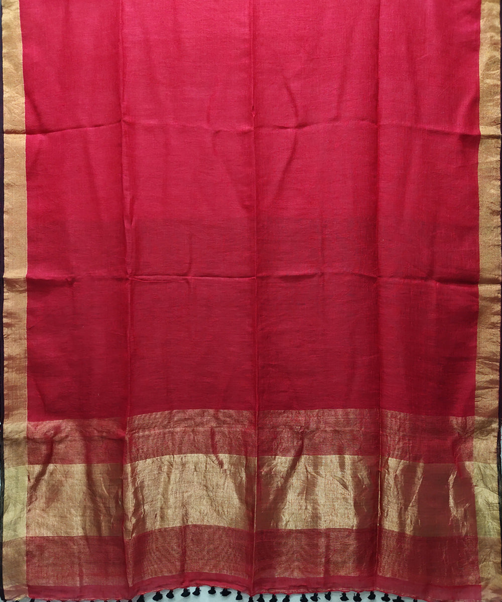 Red black handwoven linen saree