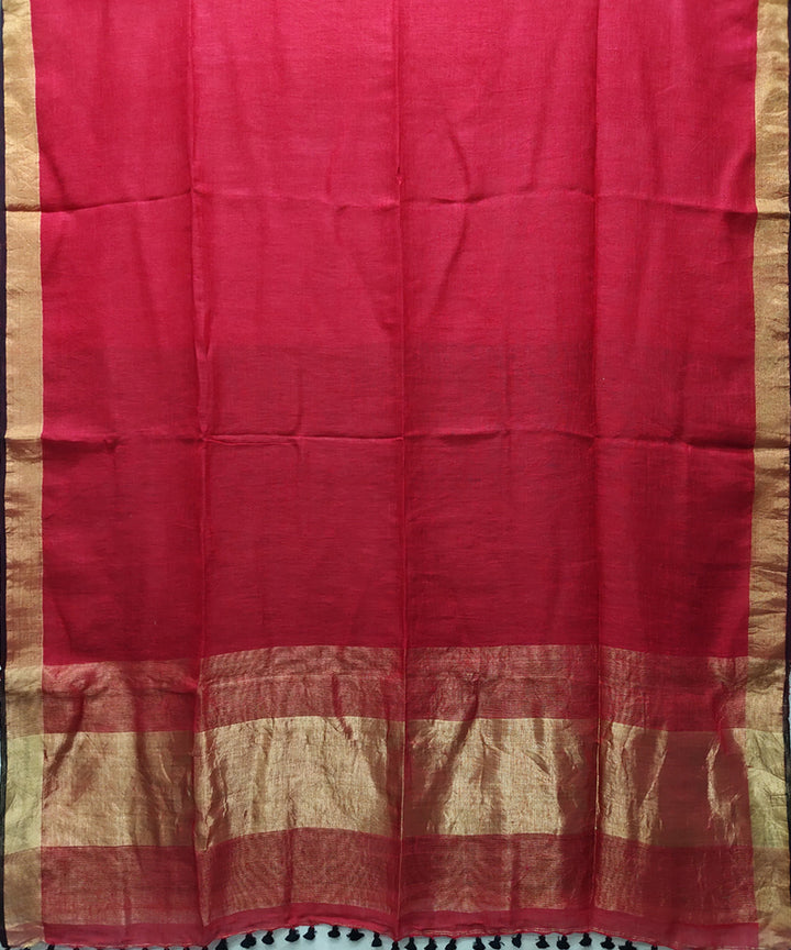 Red black handwoven linen saree
