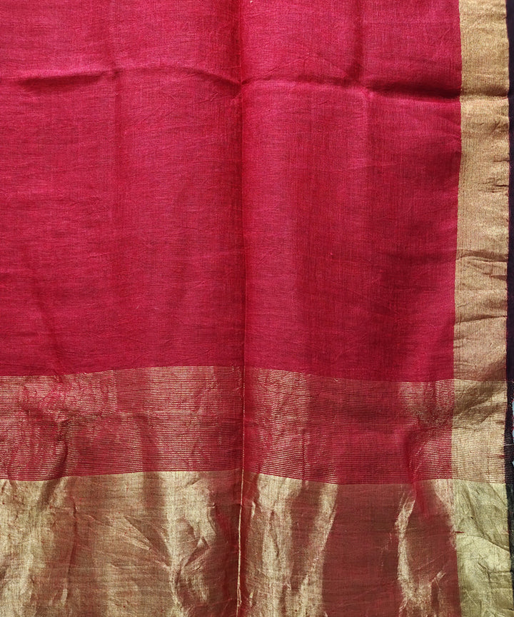 Red black handwoven linen saree