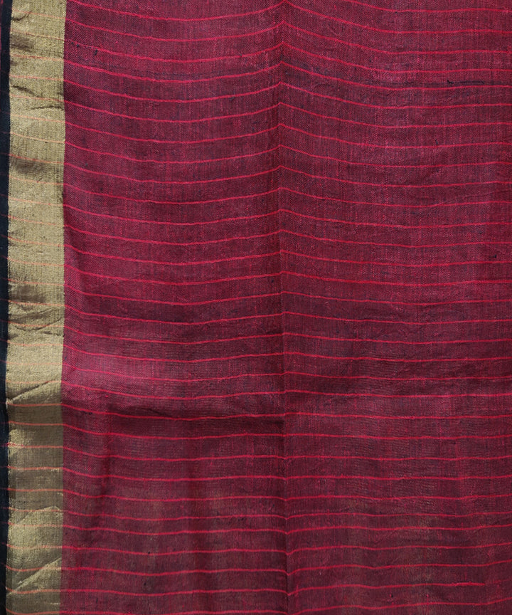 Red black handwoven linen saree