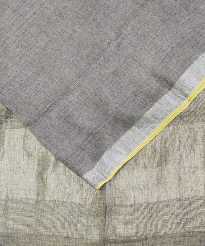 Grey yellow handwoven linen saree