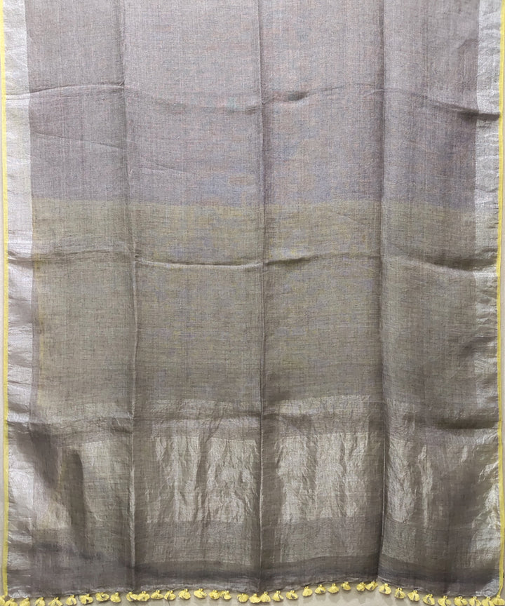 Grey yellow handwoven linen saree