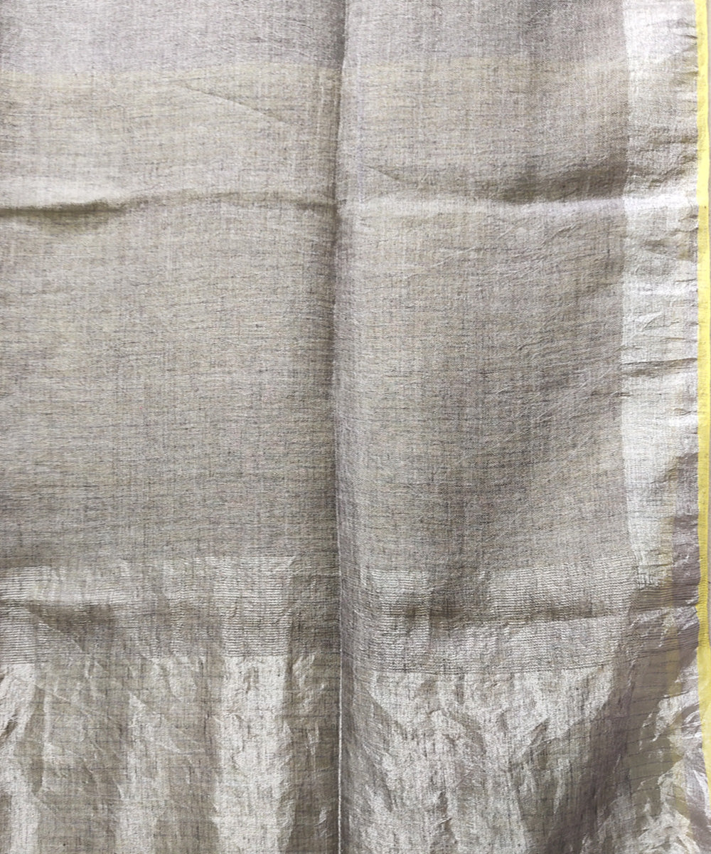 Grey yellow handwoven linen saree