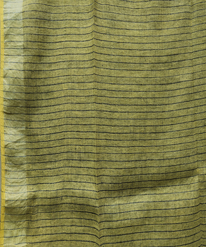 Grey yellow handwoven linen saree