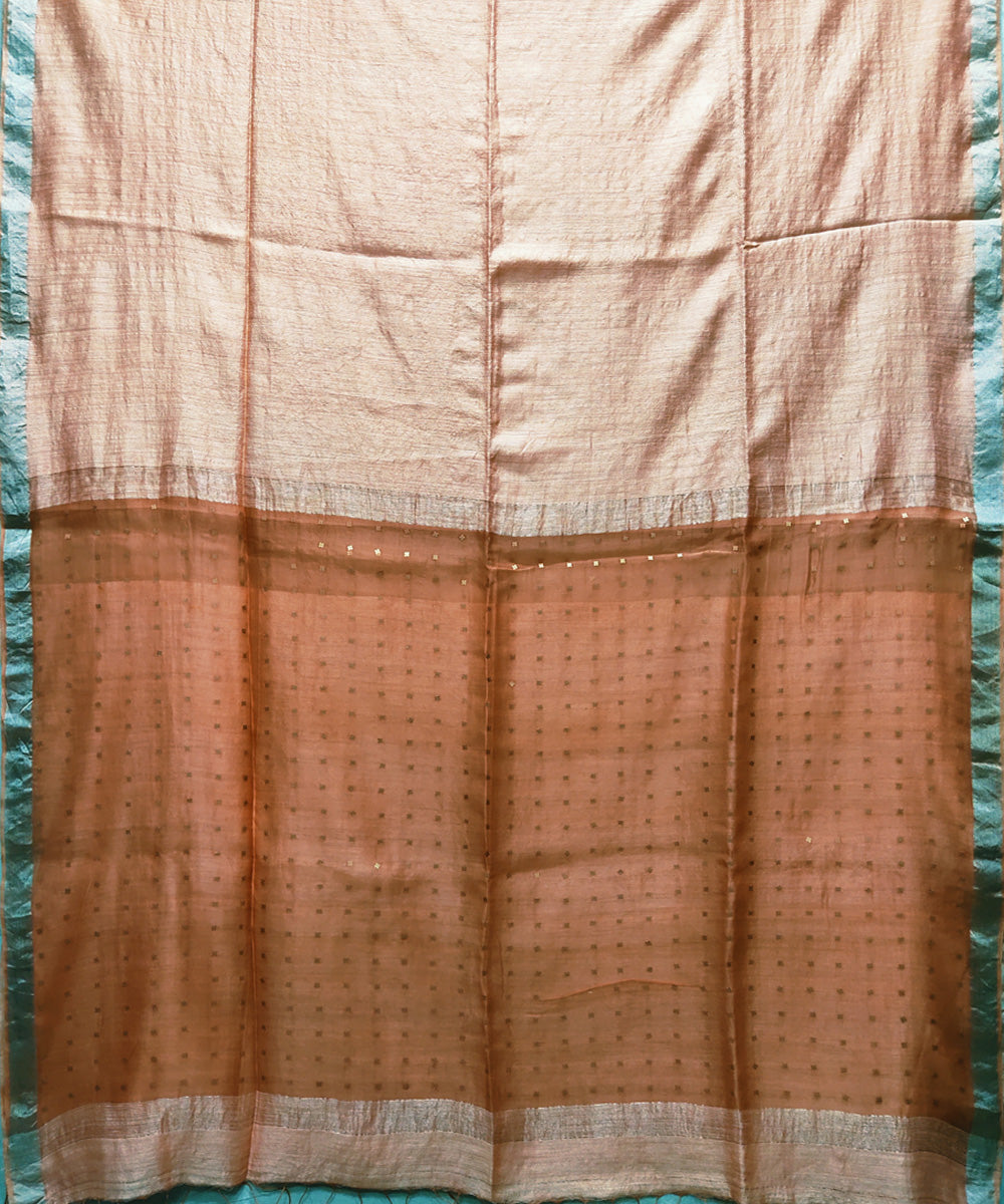 Salmon handwoven matka silk sequin saree