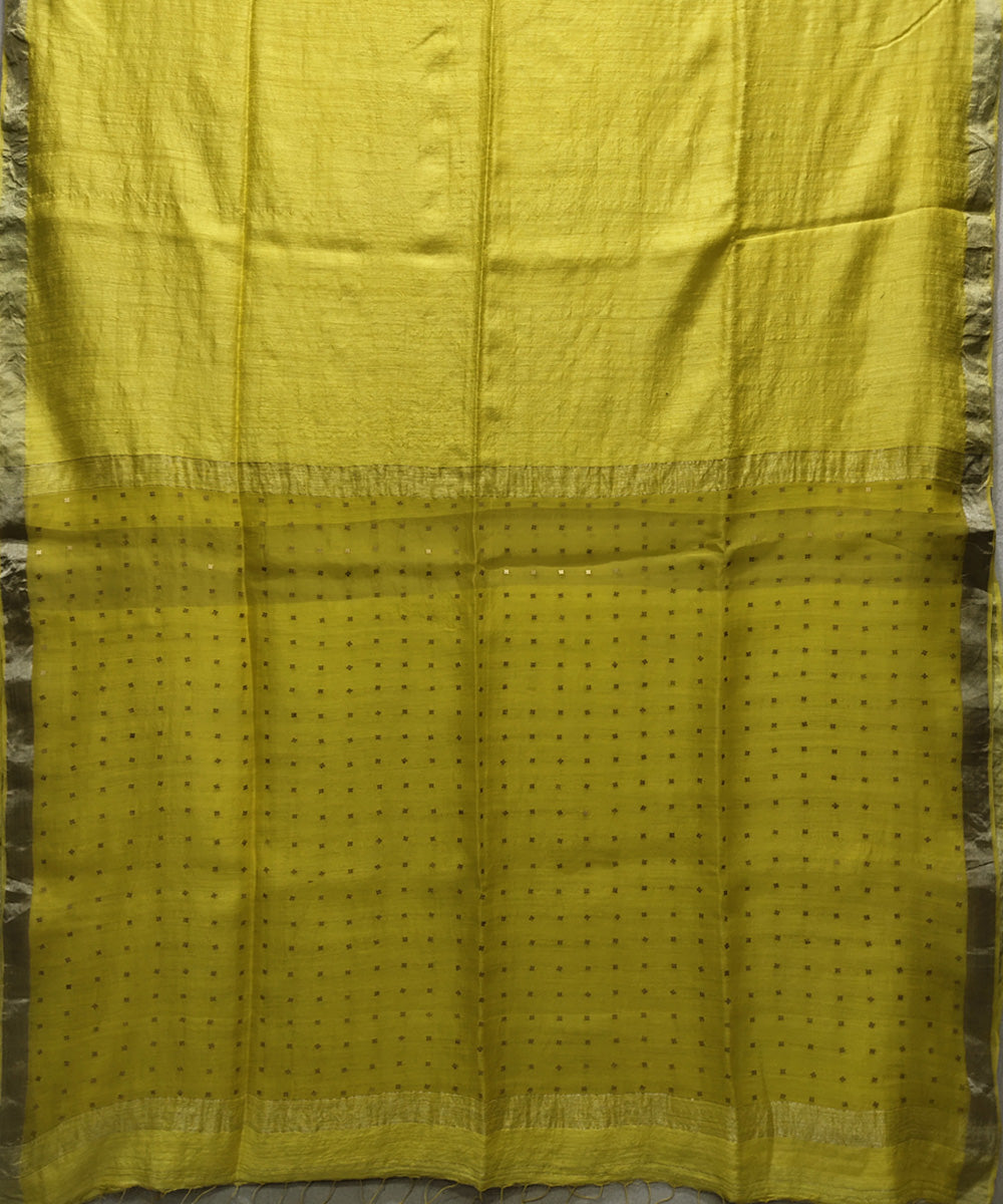 Yellow handwoven matka silk sequin saree