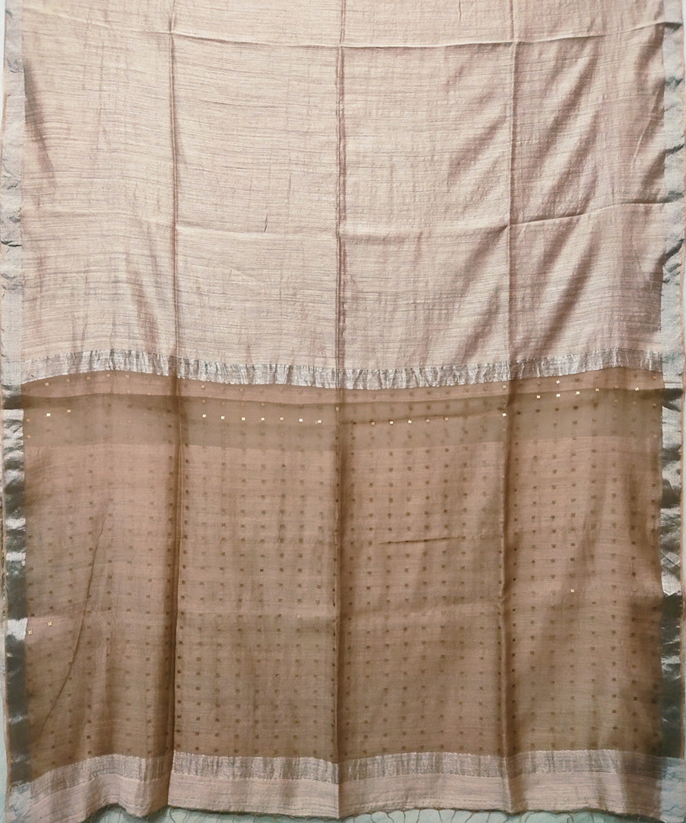 Sand brown handwoven matka silk sequin saree