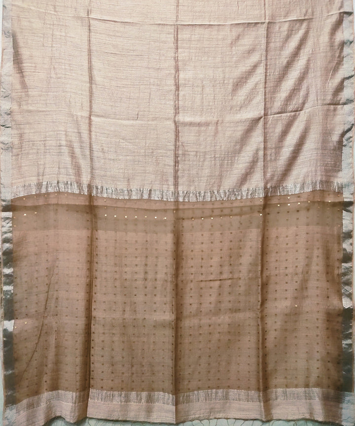 Sand brown handwoven matka silk sequin saree