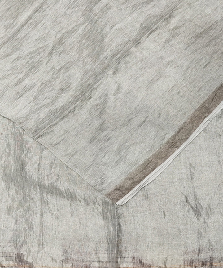 Silver handwoven zari linen saree