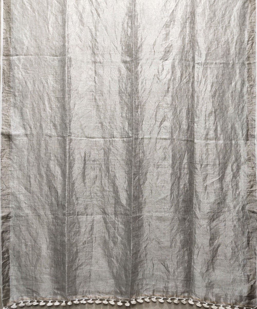 Silver handwoven zari linen saree