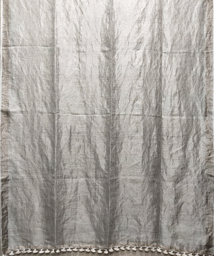 Silver handwoven zari linen saree