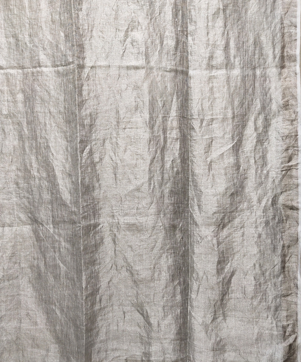 Silver handwoven zari linen saree