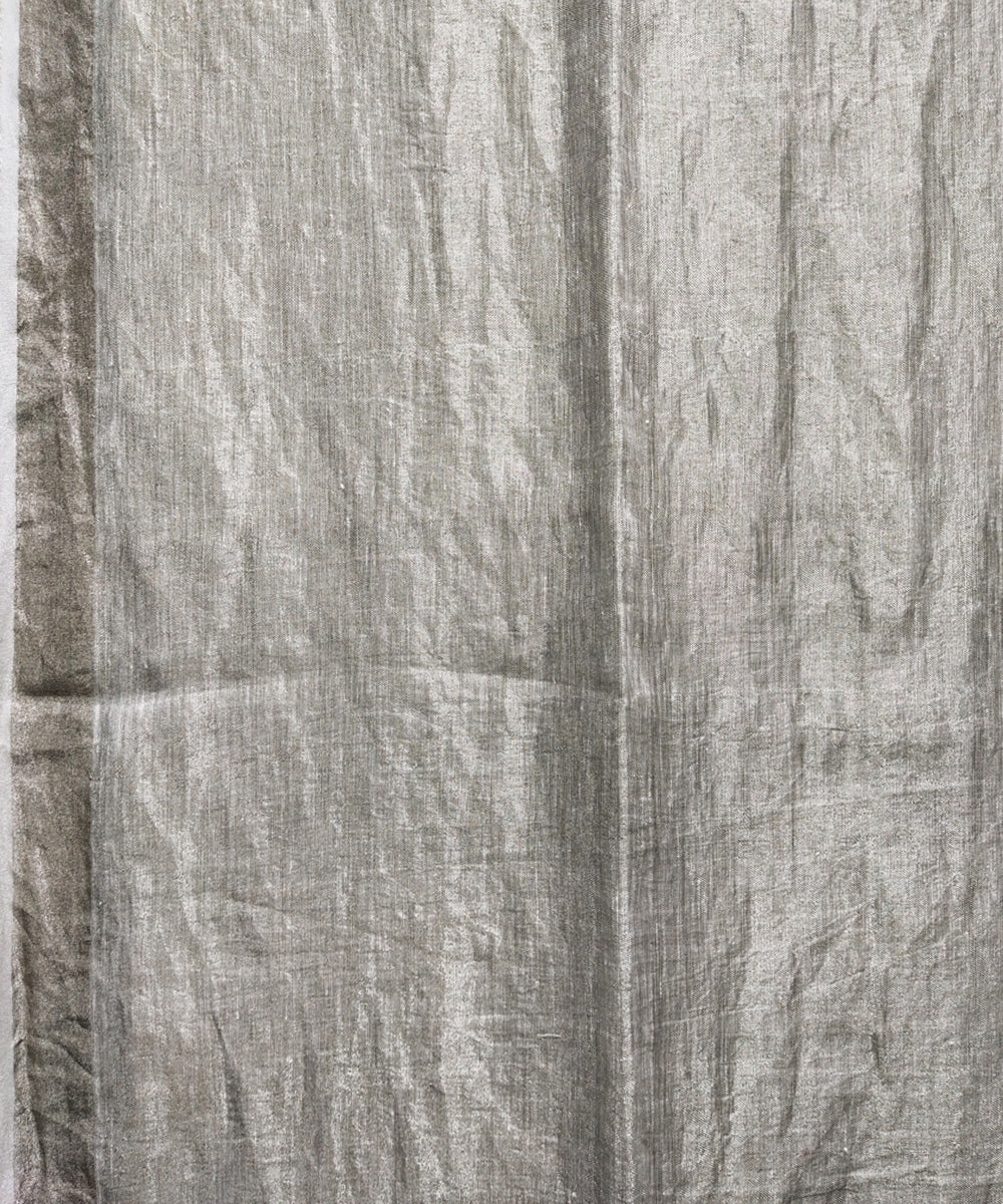 Silver handwoven zari linen saree