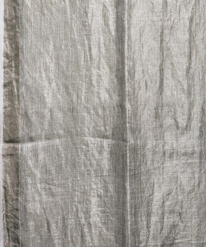 Silver handwoven zari linen saree