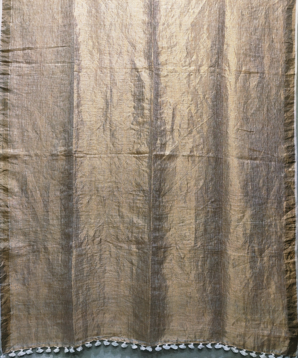 Copper handwoven zari linen saree