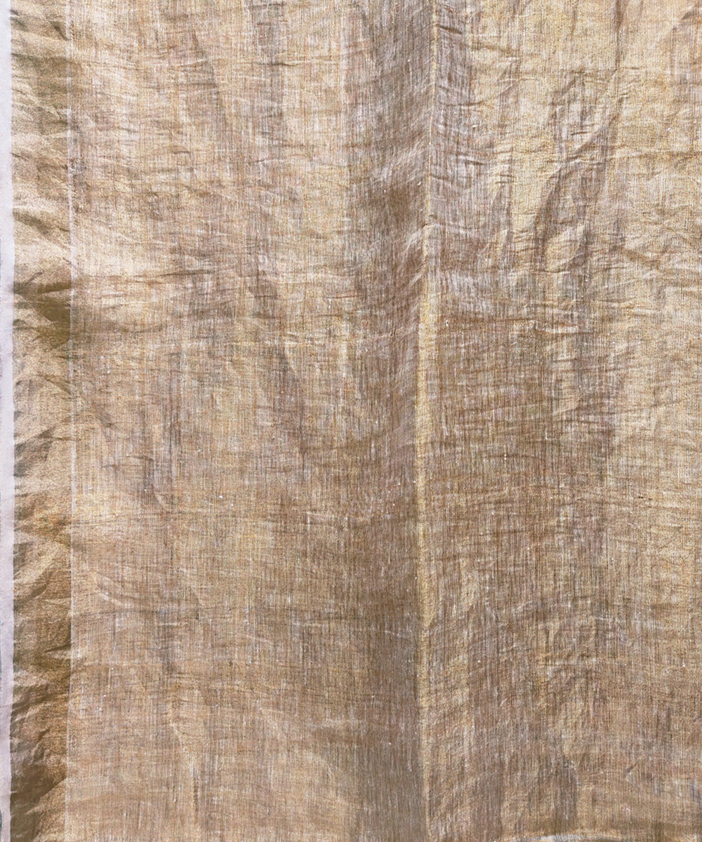 Copper handwoven zari linen saree