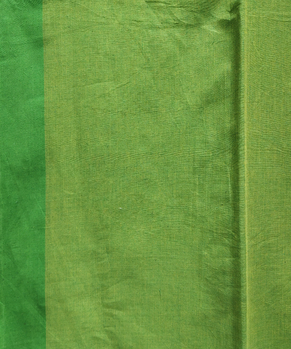 Yellow green handwoven handspun cotton saree