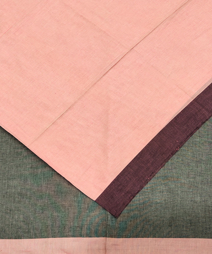 Salmon pink handwoven handspun cotton saree