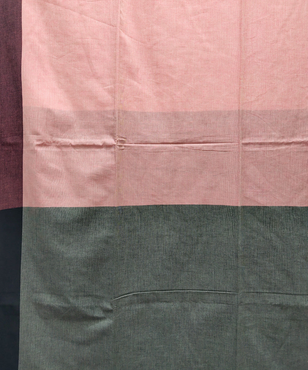 Salmon pink handwoven handspun cotton saree