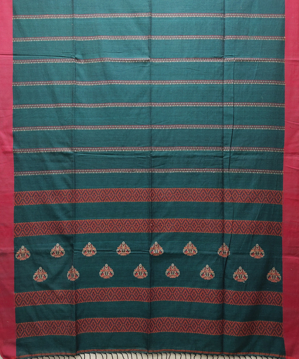 Castleton green red handwoven jacquard handspun cotton saree